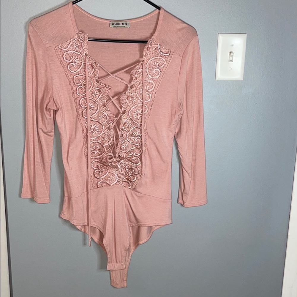 Pink Laced Long Sleeved Bodysuit